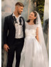 Strapless Ivory Pleated Satin Wedding Dress With Lace Jacket